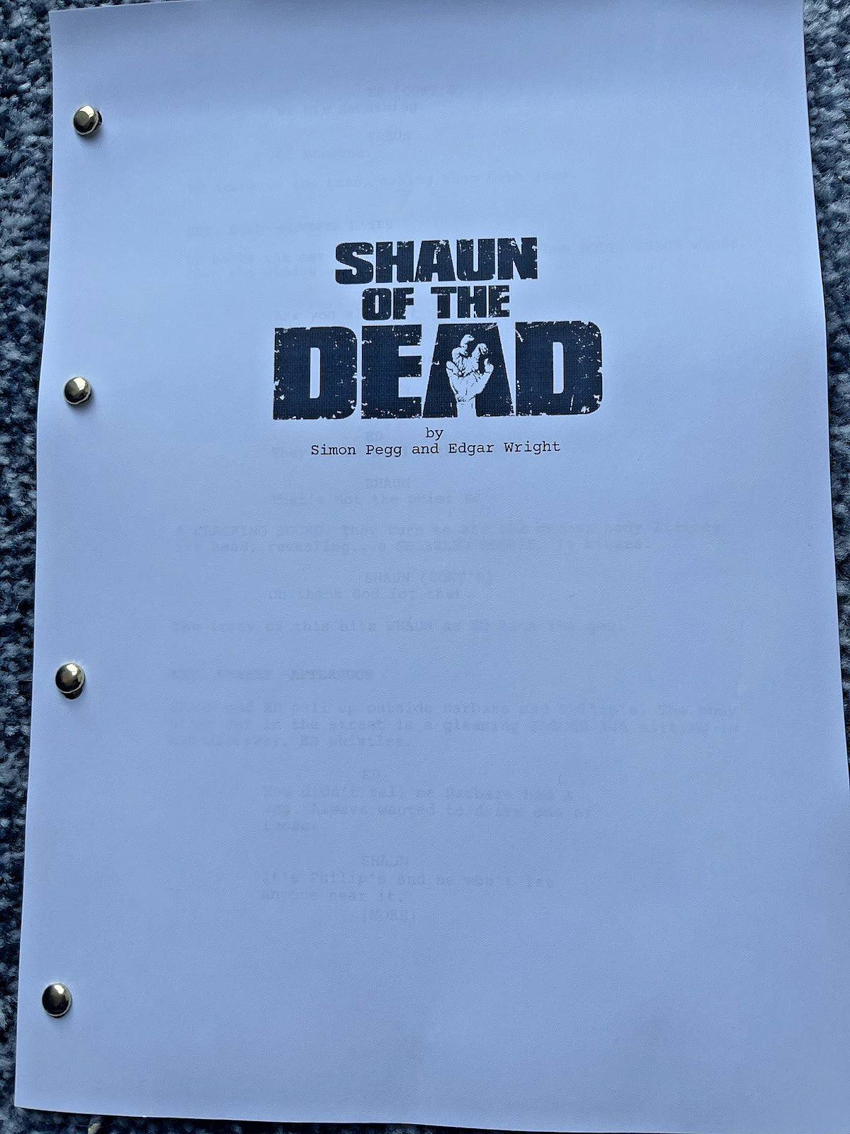 Shaun Of The Dead Film Screenplay/ Script. Simon Pegg, Nick Frost, Edgar Wright.