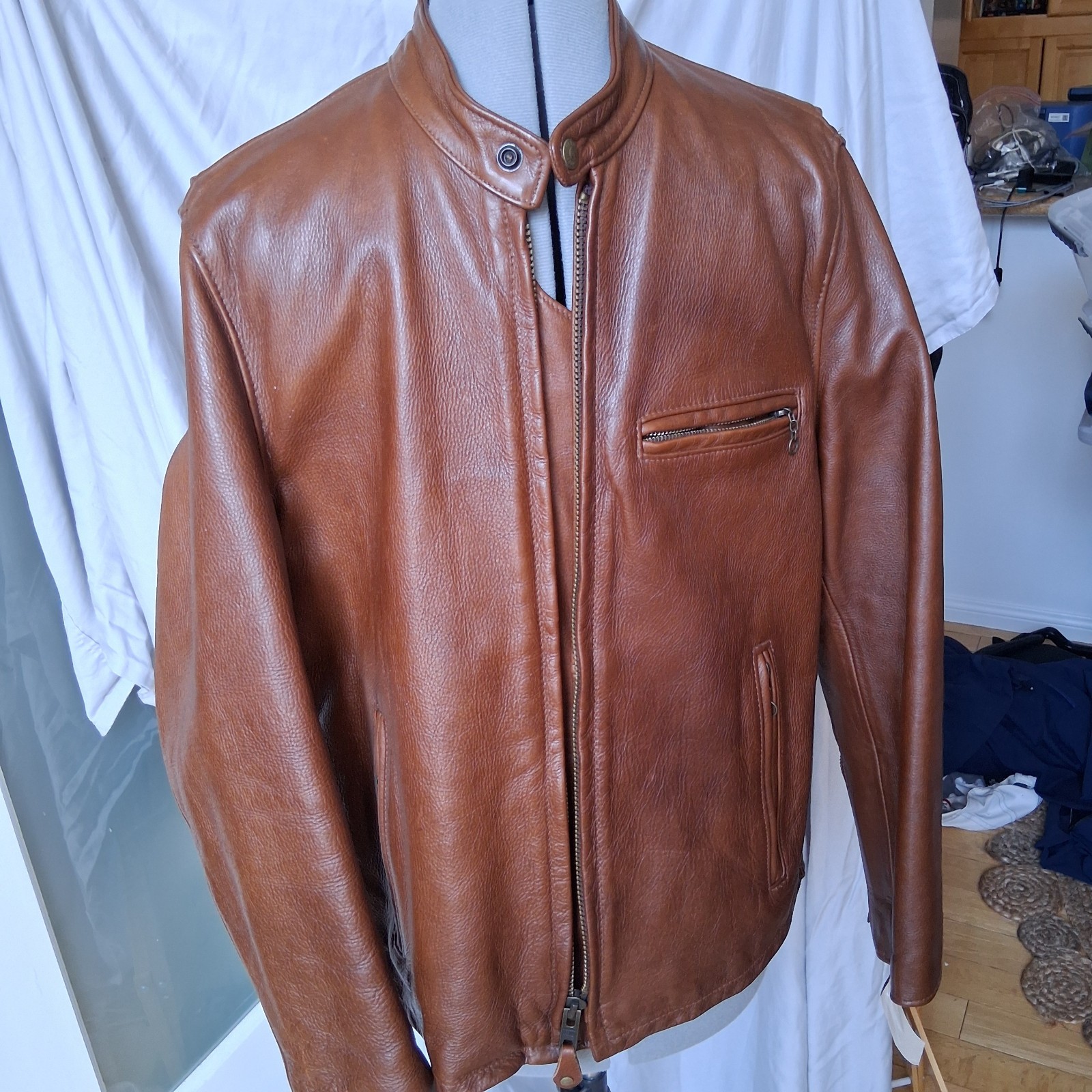 Schott NYC 530  Cafe Racer Cowhide Leather Jacket Size L