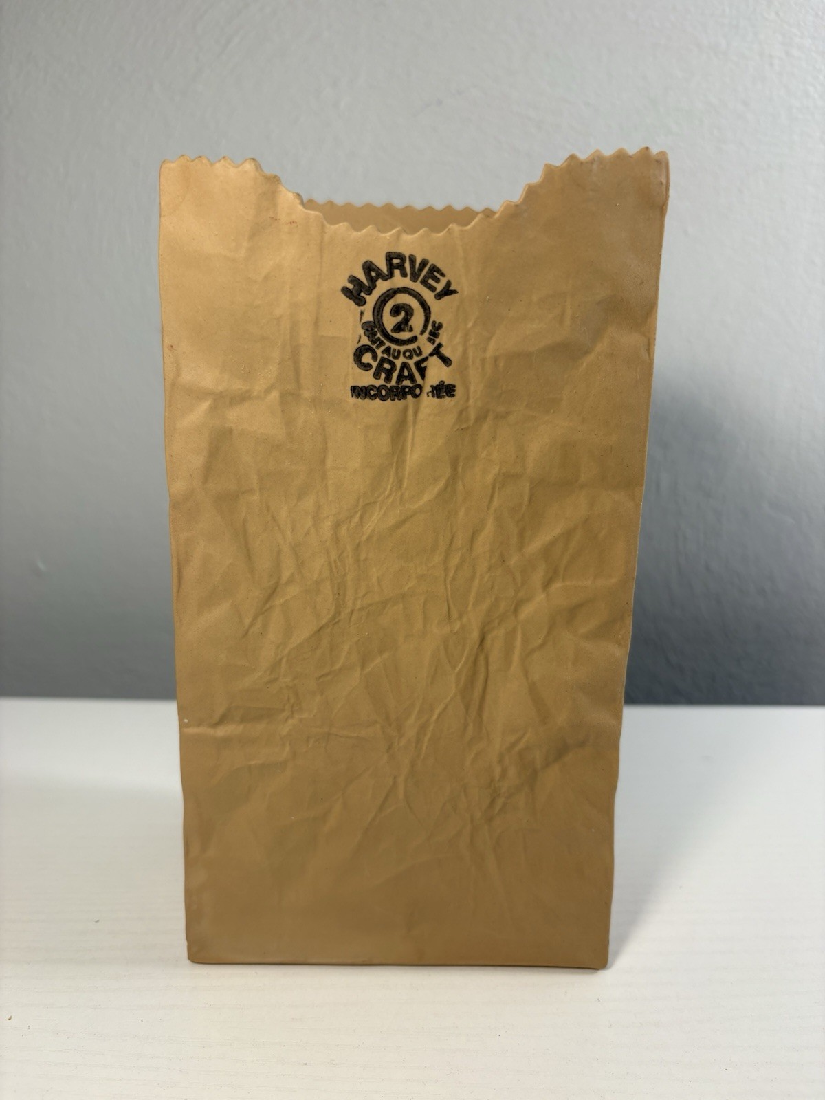 Vintage 1980s Michael Harvey Craft Brown Paper Bag Vase #2 Canadian Pop Art