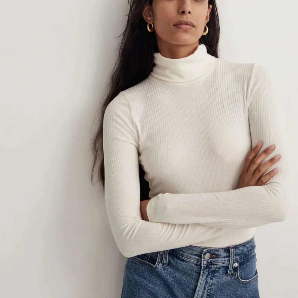 MADEWELL HEATHER IVORY SOFT RIBBED TURTLENECK LONG SLEEVE TOP NWT $55 XS/S MADEWELL HEATHER IVORY SOFT RIBBED TURTLENECK LONG SLEEVE TOP NWT $55 XS/S