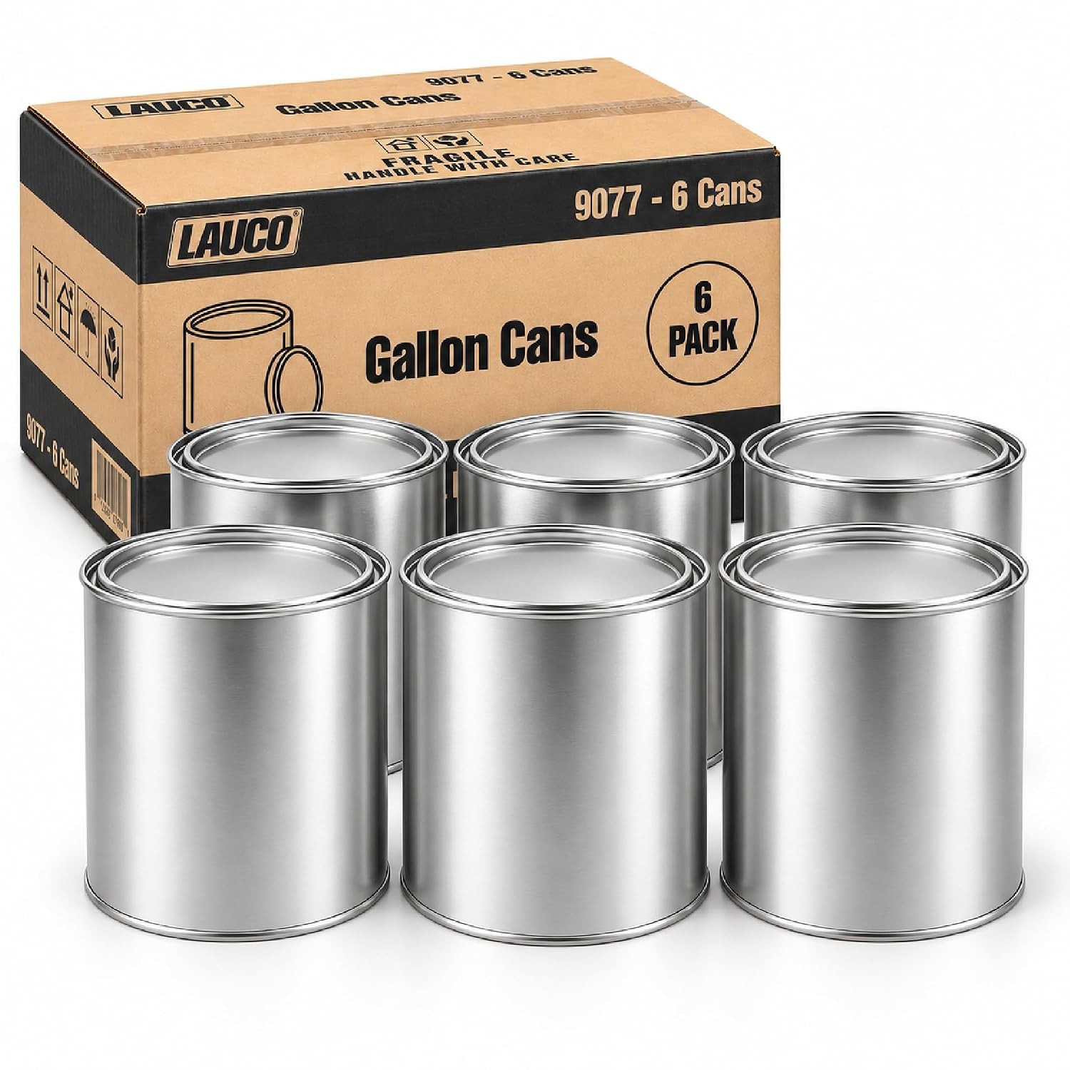 LAUCO Empty Paint Cans with Lids – 128 oz Gallon Metal Paint Cans, 6 Pack