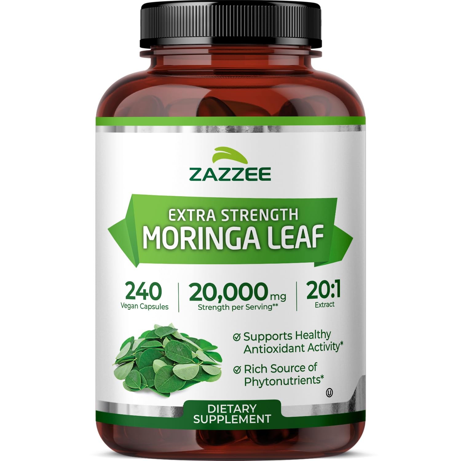 Organic Moringa 20:1 Extract, 240 Vegan Capsules, 20,000 mg Strength, Kosher