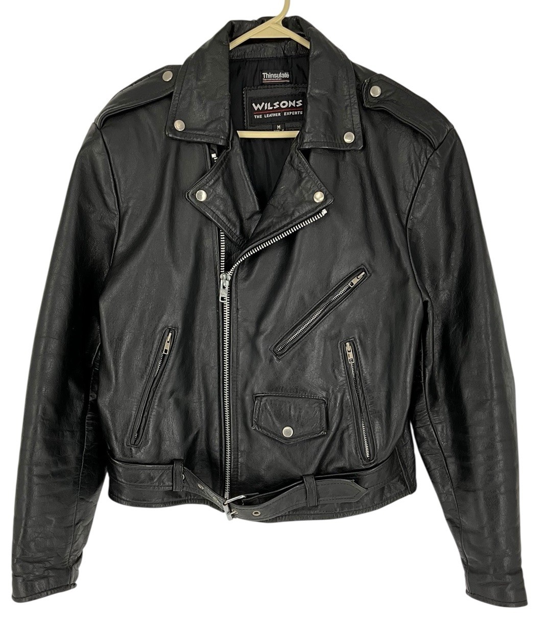 Vintage 90s Wilsons Leather Thinsulate Motorcycle Biker Jacket Black Mens M Vintage 90s Wilsons Leather Thinsulate Motorcycle Biker Jacket Black Mens M