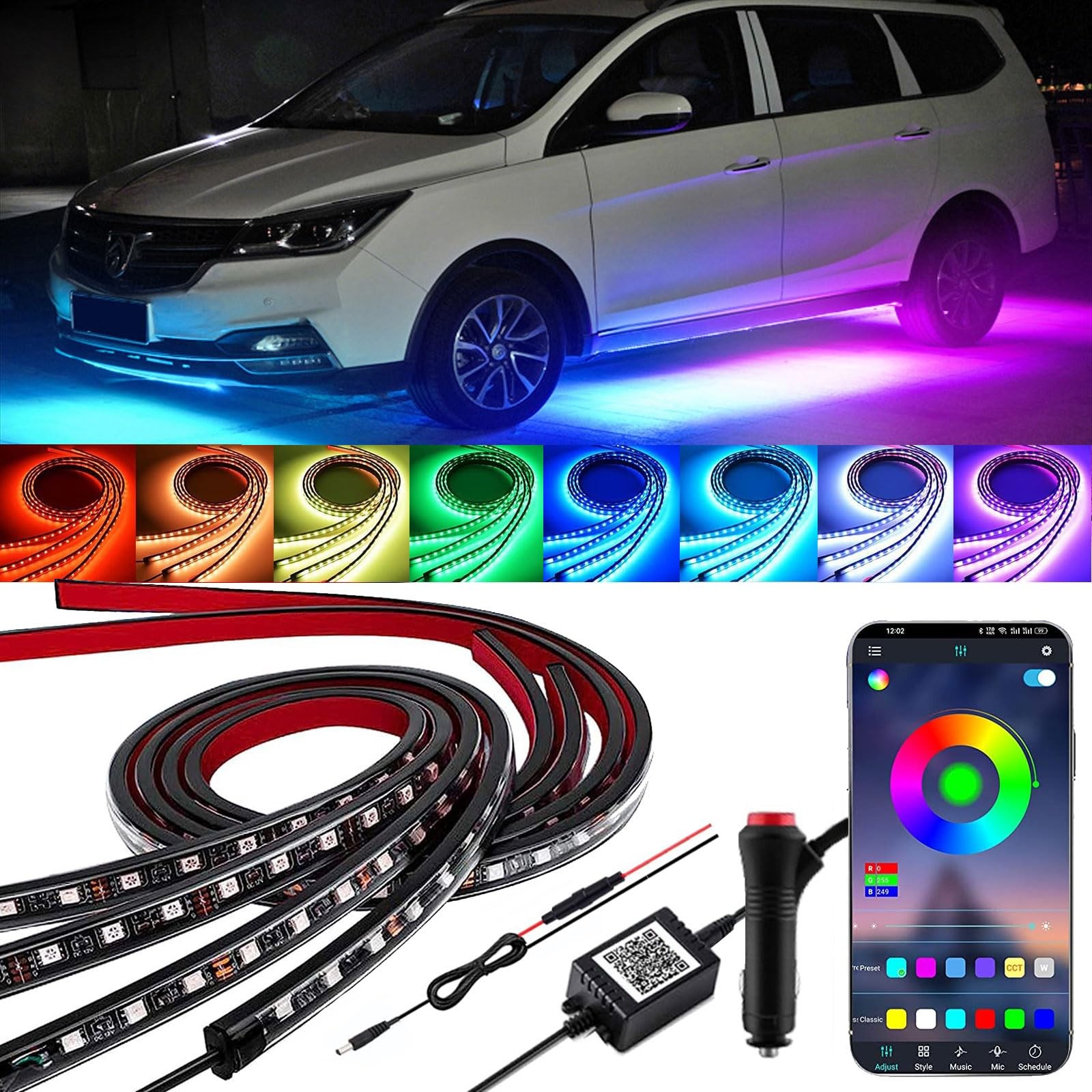 Luces Led De Colores Para Autos Iluminación Multicolor Debajo De La Carrocería
