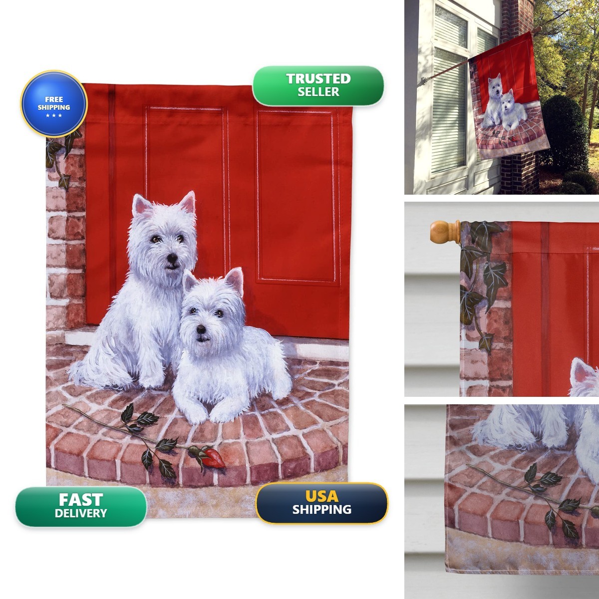 Caroline\'s Treasures BDBA0348CHF Red Door Westies House Flag Large Porch Sleeve Caroline\'s Treasures BDBA0348CHF Red Door Westies House Flag Large Porch Sleeve
