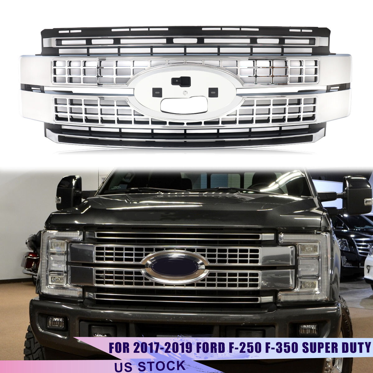 Fits 2017-2019 Super Duty F250 F350 Ford Platinum Bumper Chrome Grille Grill NEW