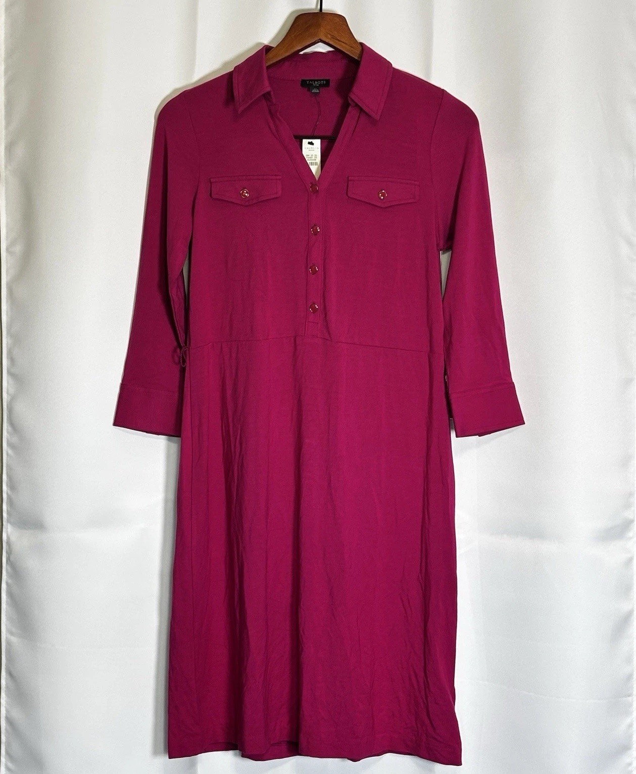 NEW Talbots PS Hot Pink Knit Shirt Dress Long-sleeved Collared With Belt Midi