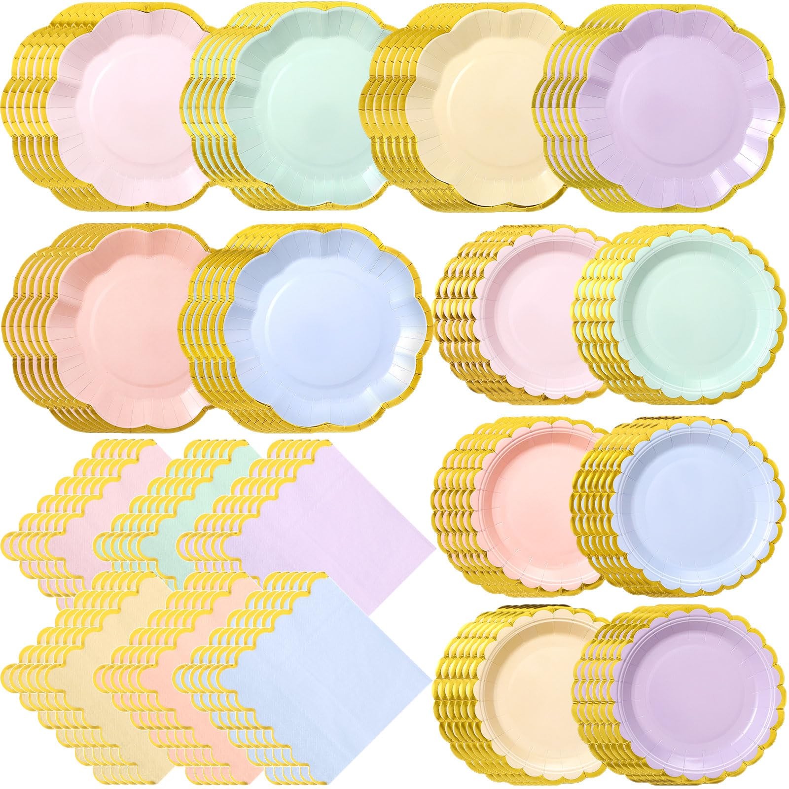 Skybooly 72 Pcs 24 Guests Pastel Plates and Napkins ONE SIZE, Rainbow