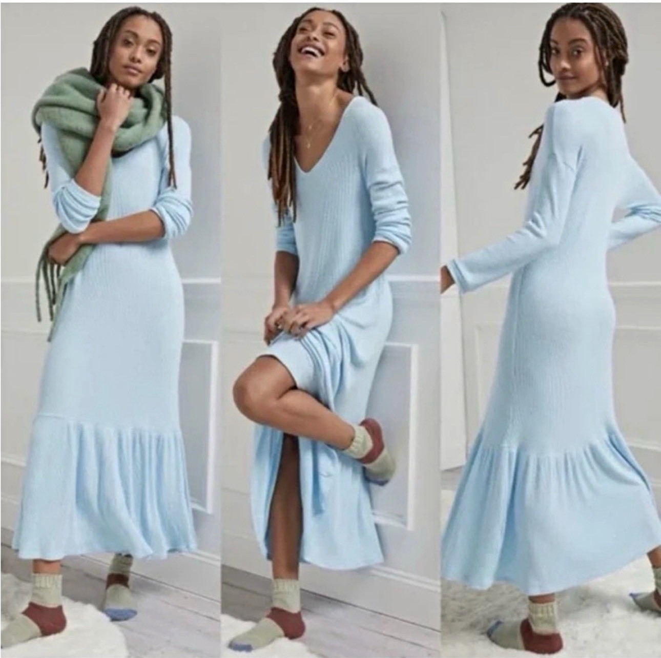 Saturday Sunday Anthropologie Taylor Flounced Rib Knit Maxi Dress size Large