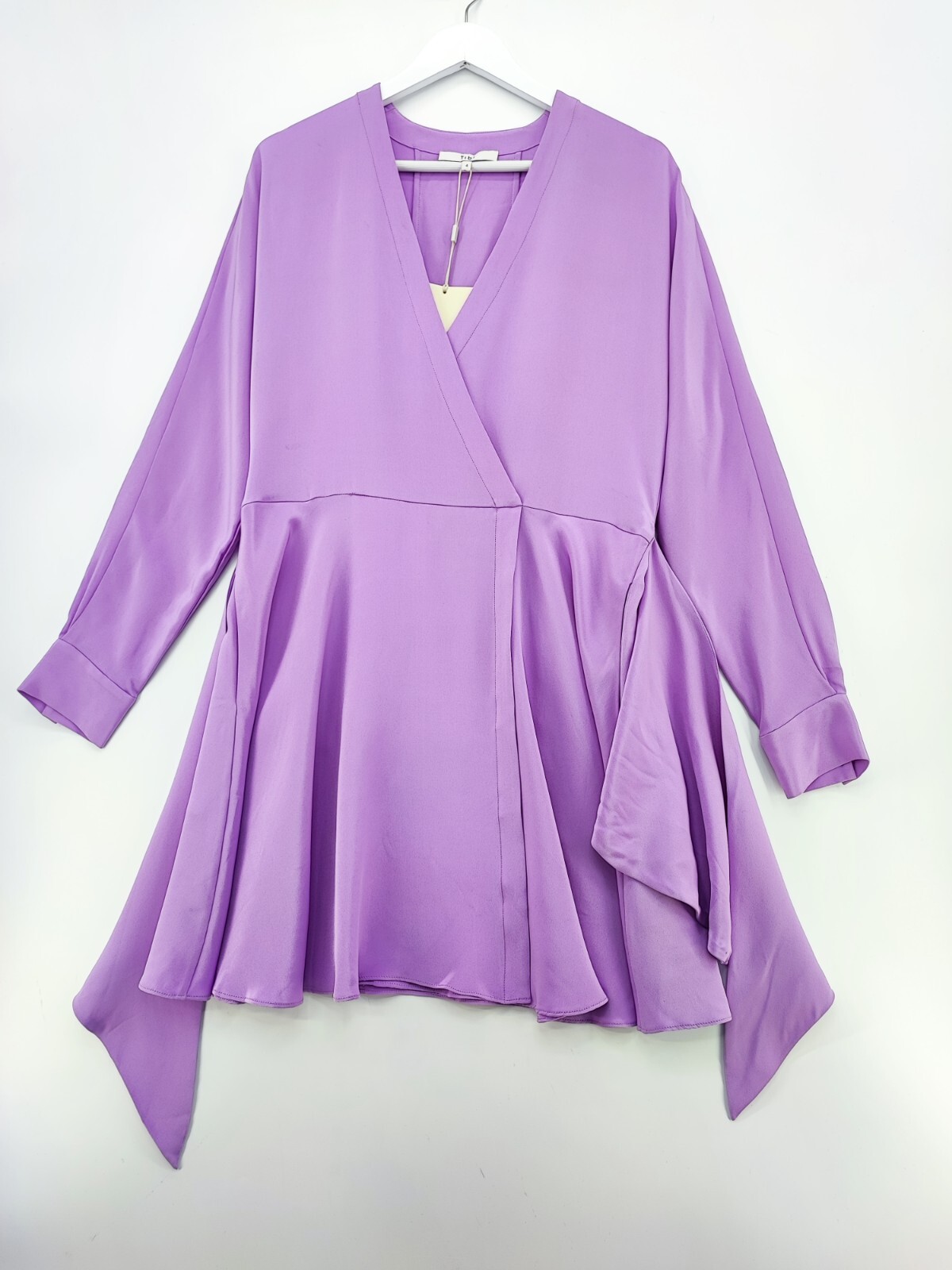 Tibi Chalky Drape Long Sleeve Purple Midi Wrap Silk Dress US 4 Tibi Chalky Drape Long Sleeve Purple Midi Wrap Silk Dress US 4