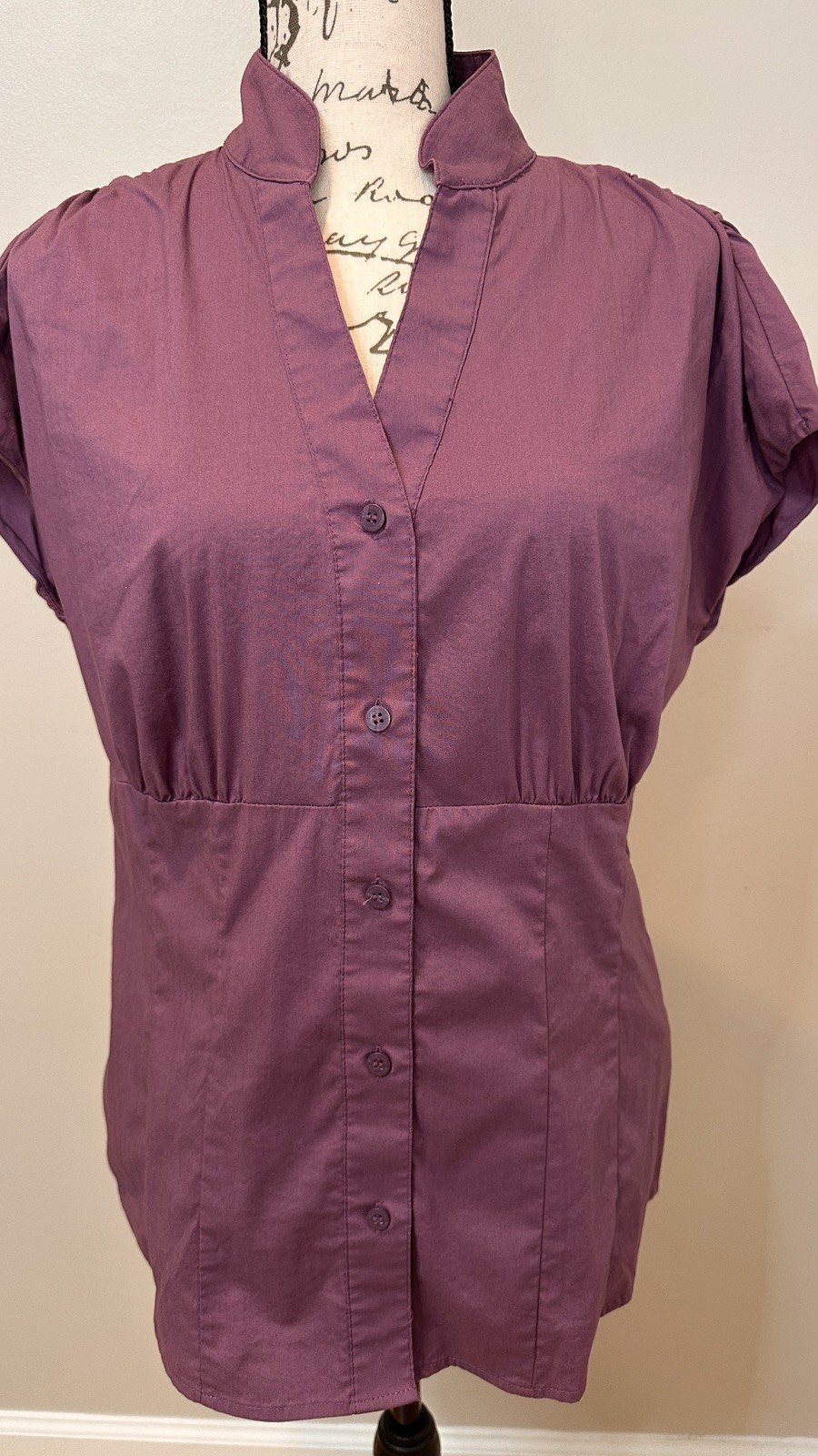 Worthington Stretch purple Tailored Button Front Blouse Shirt Medium M