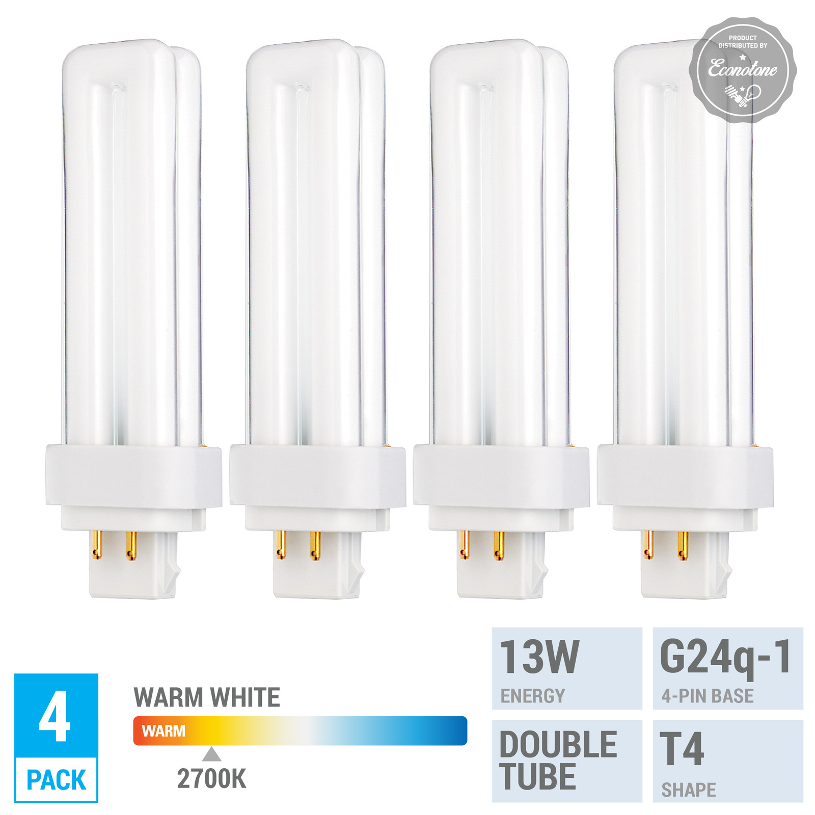 Pack REPLACE SYLVANIA 20682 CF13DD/E/827 13W Double Tube 4-Pin G24Q-1 Warm White