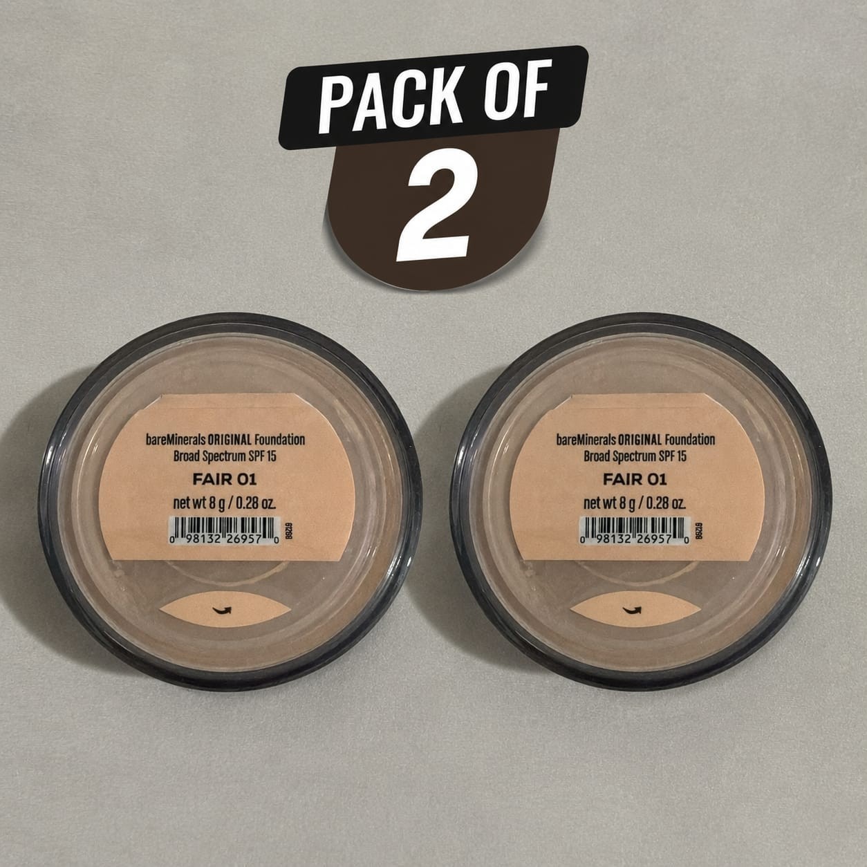 2 Pack bareMinerals Original SPF 15 Foundation Fair 01 Loose Powder 8g NEW