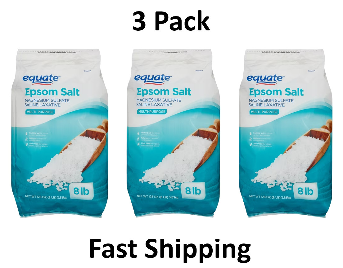 Equate Epsom Salt, Magnesium Sulfate, 128 oz (8lb), Unscented PACK OF 3