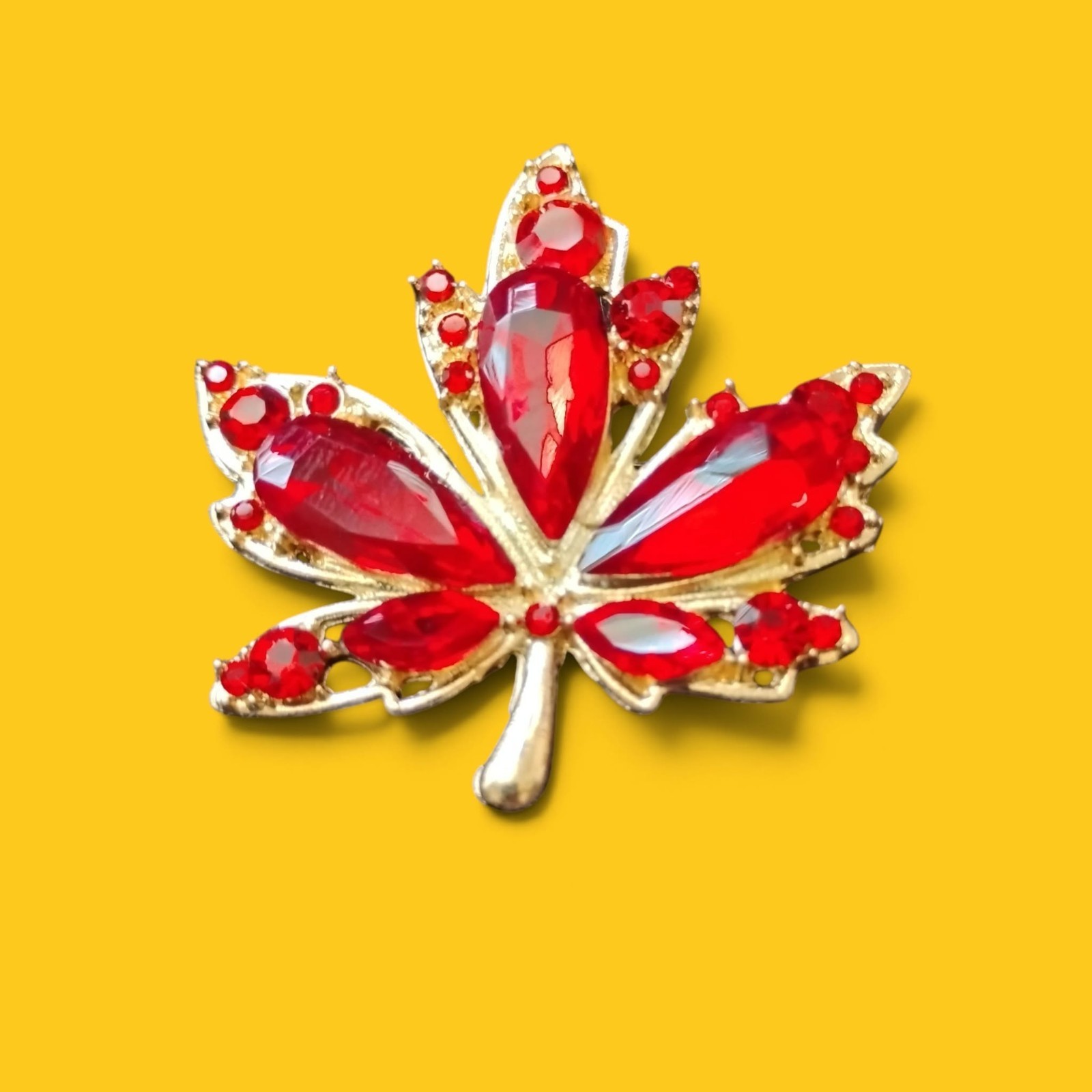 Vibrant Red Rhinestone Fall Leaf Brooch Vibrant Red Rhinestone Fall Leaf Brooch