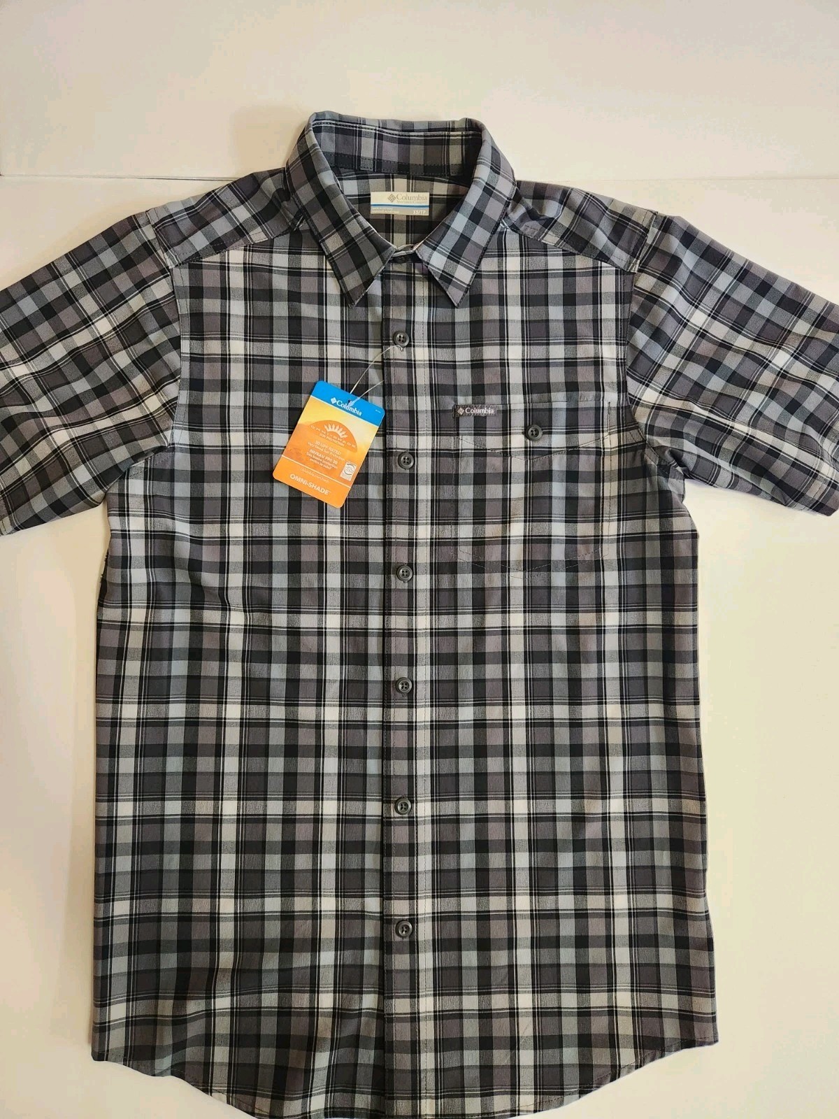 Columbia Men\'s Black Plaid Short Sleeve Shirt Fir Ridge XS Omni Shade - New $60 Columbia Men\'s Black Plaid Short Sleeve Shirt Fir Ridge XS Omni Shade - New $60