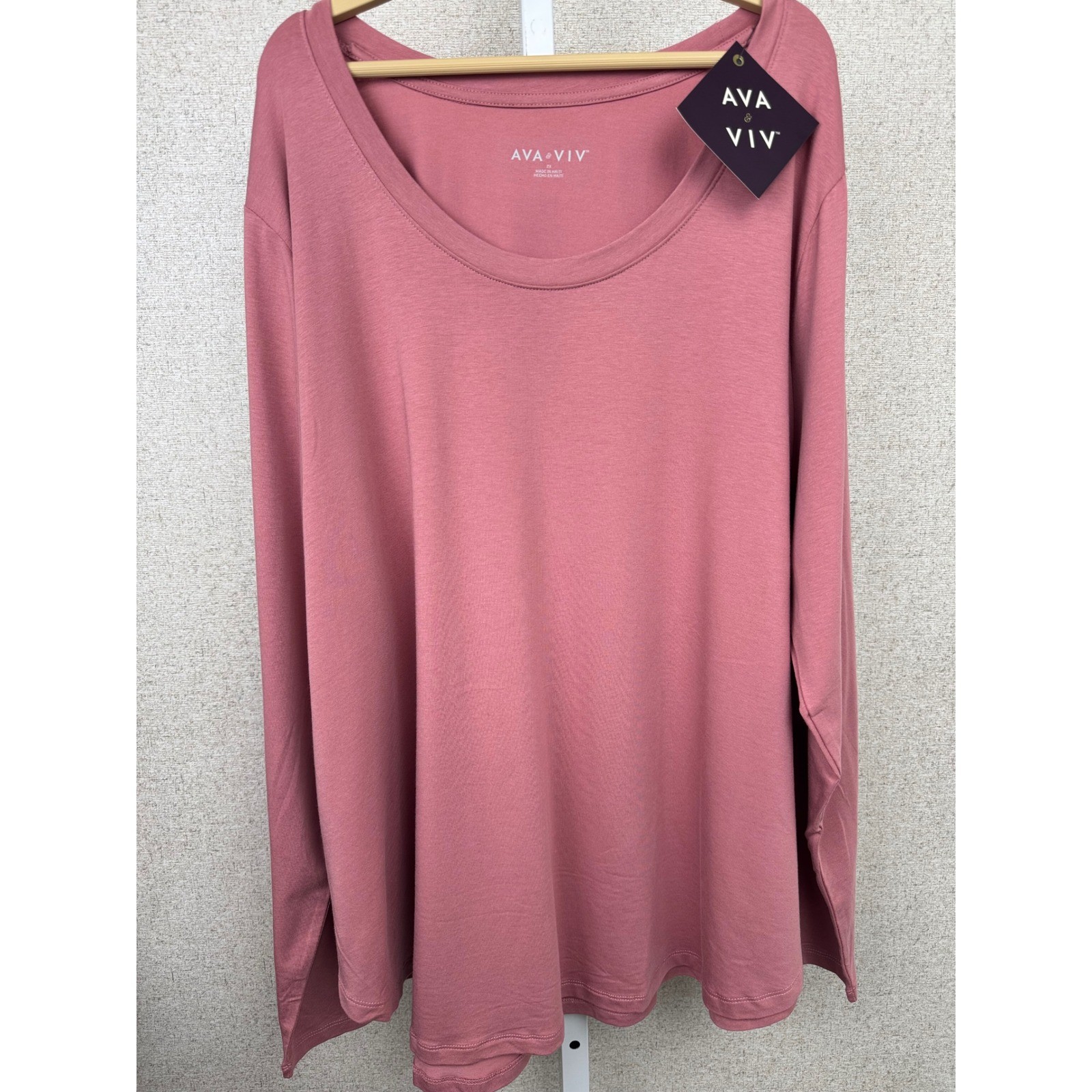NWT Ava & Viv Long Sleeve Scoop Neck Tee — 2X — Rose