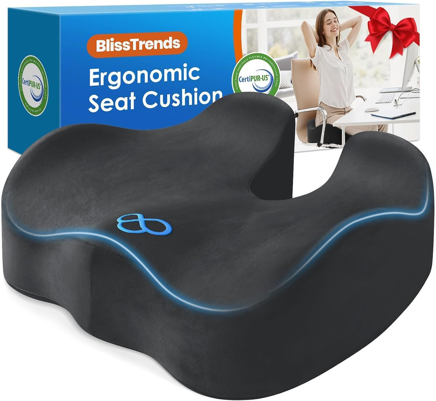 Memory Foam Seat Cushion for Office Chair & Car Seat, Grey