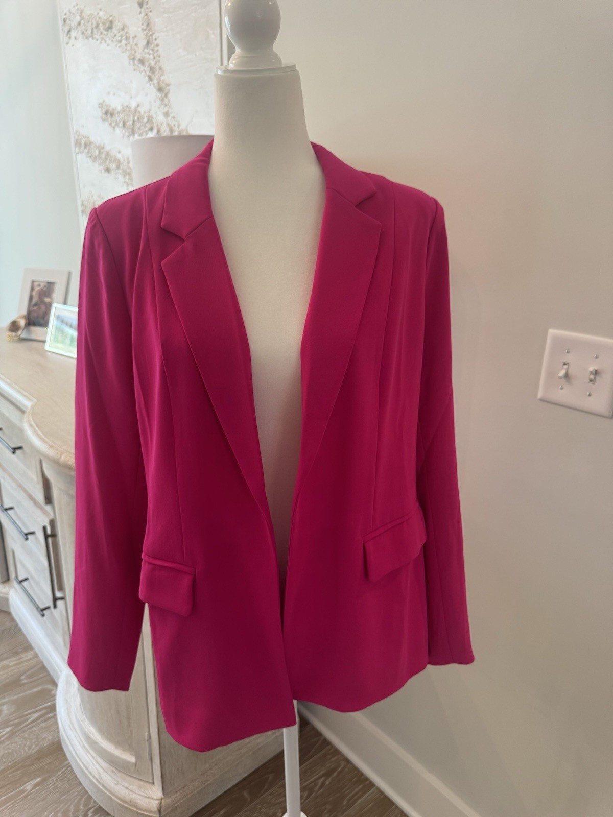 NWT Skies Are Blue Recycled Poly Boyfriend Pink Lined Open Front Blazer M