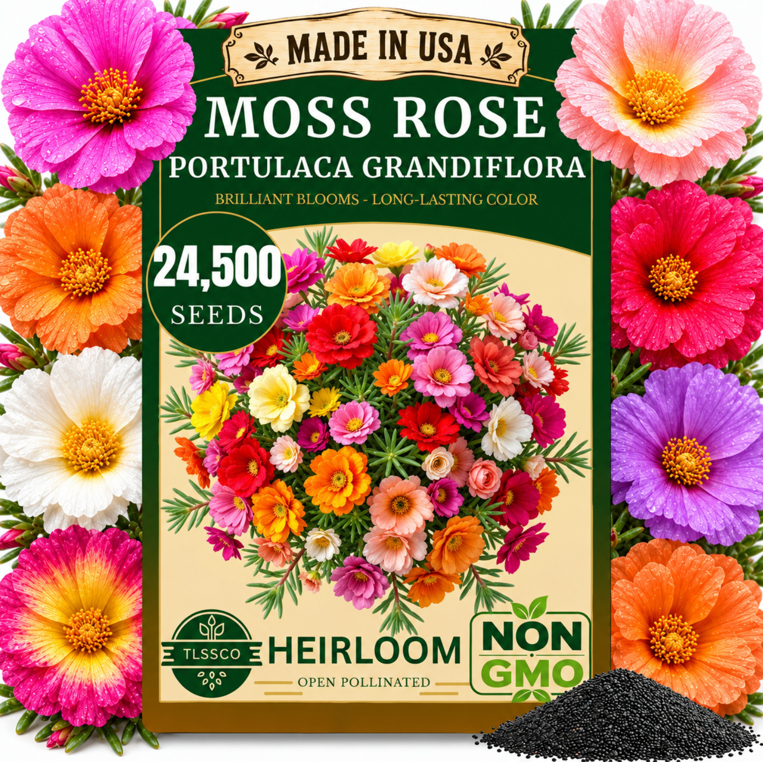 TLSSCO 24500+ MOSS ROSE SEEDS |  PORTULACA GRANDIFLORA MIX FLOWERS GROUNDCOVER