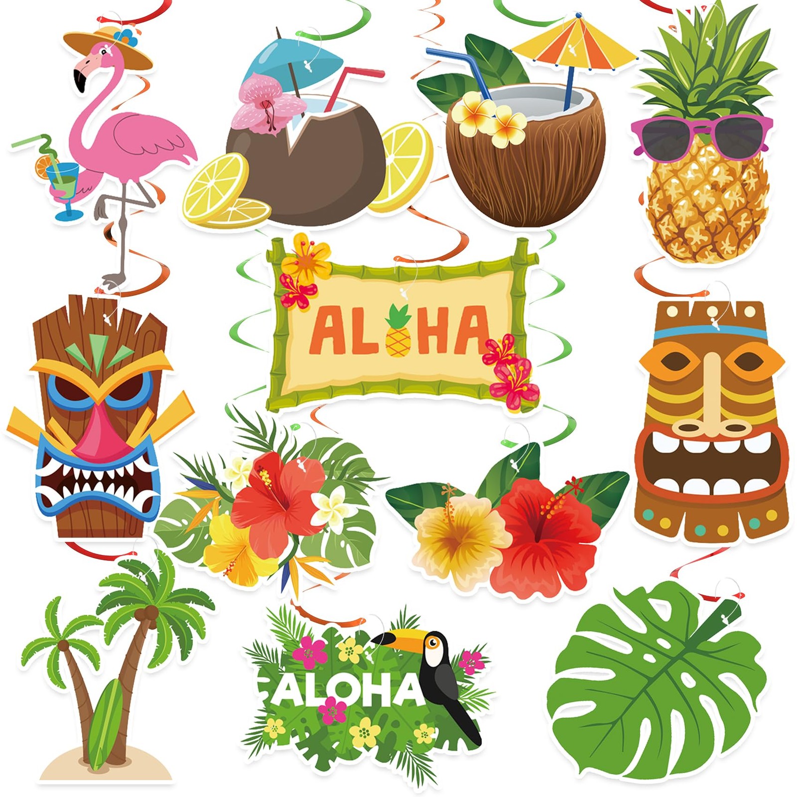 24 Pcs Hawaiian Luau Hanging Decorations Tropical Aloha Party Decor Set