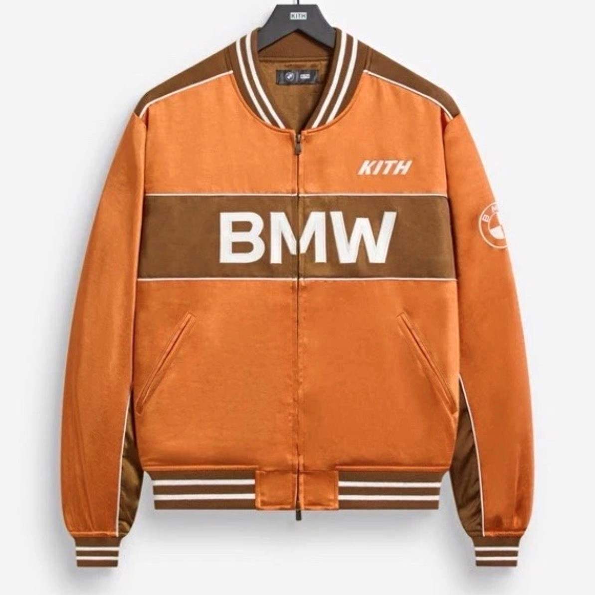 KITH x BMW Men’s Colorblock Full Zip Bomber Jacket Orange