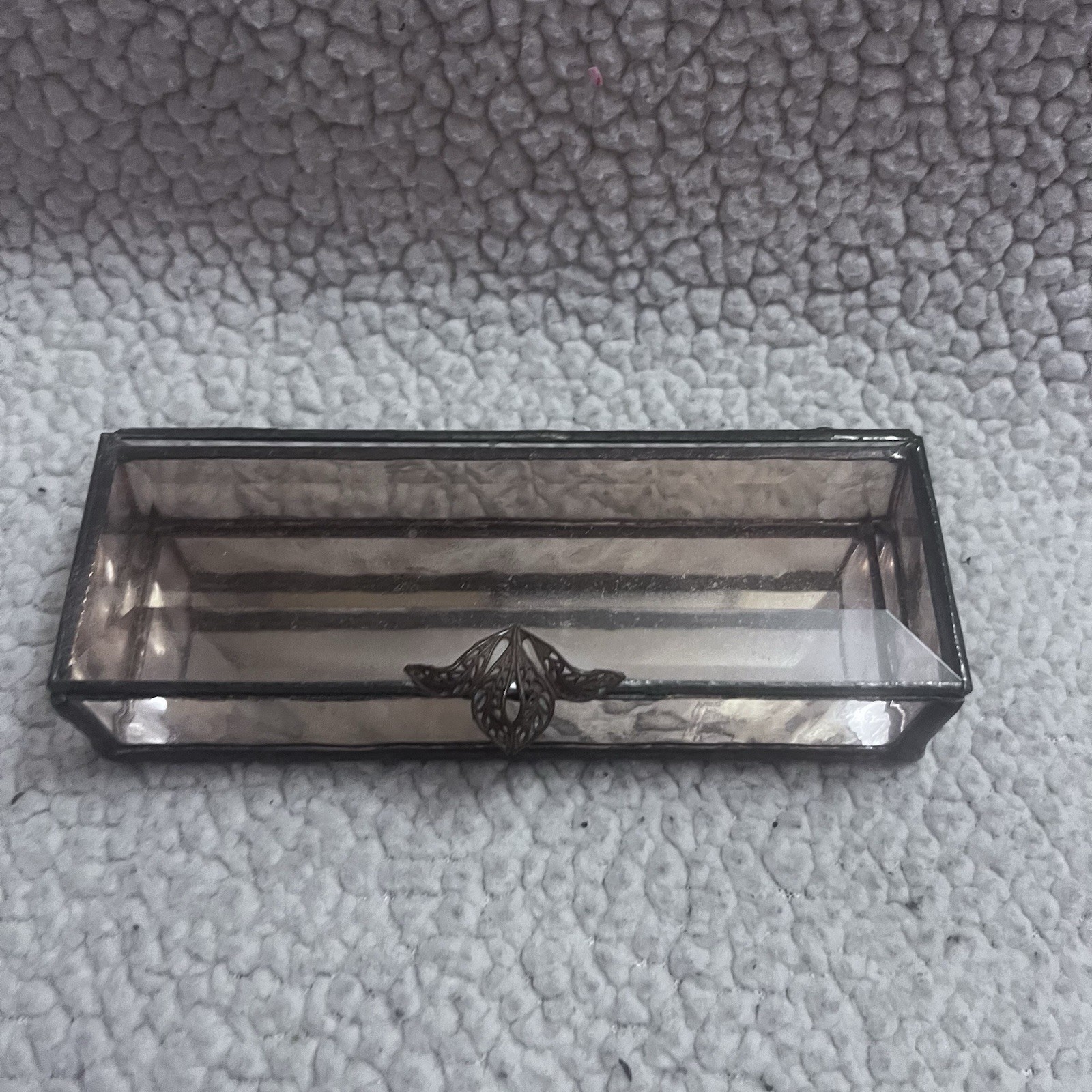 Vintage Linda Grubb Stained Glass & Lead Trinket Jewelry Box Mirrored