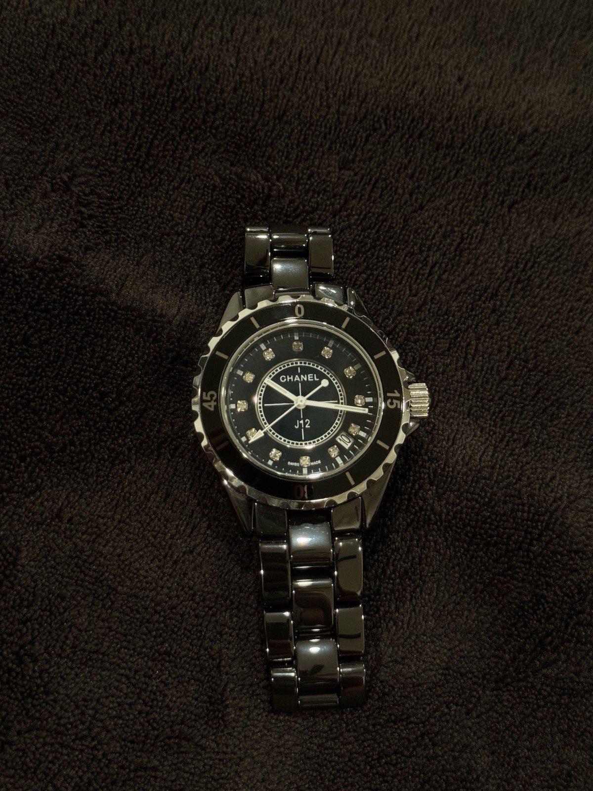 Chanel Black Ceramic J12 Watch with Diamond Bezel Numbers *FOR PARTS*