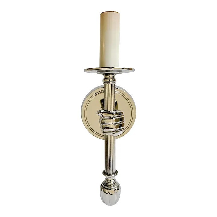 1990s Jacques Adnet Style Polished Nickel Hand Sconce, Wall Lamp 12.5\ 1990s Jacques Adnet Style Polished Nickel Hand Sconce, Wall Lamp 12.5\