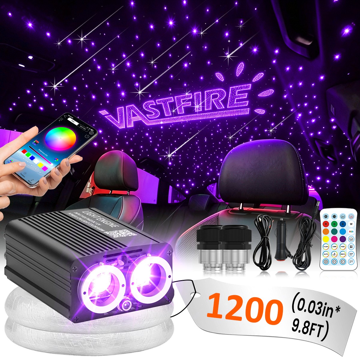 1200Pcs 3m Carheadliner Twinkle Meteor Fiber Optic Star Lights for Car LED Kit