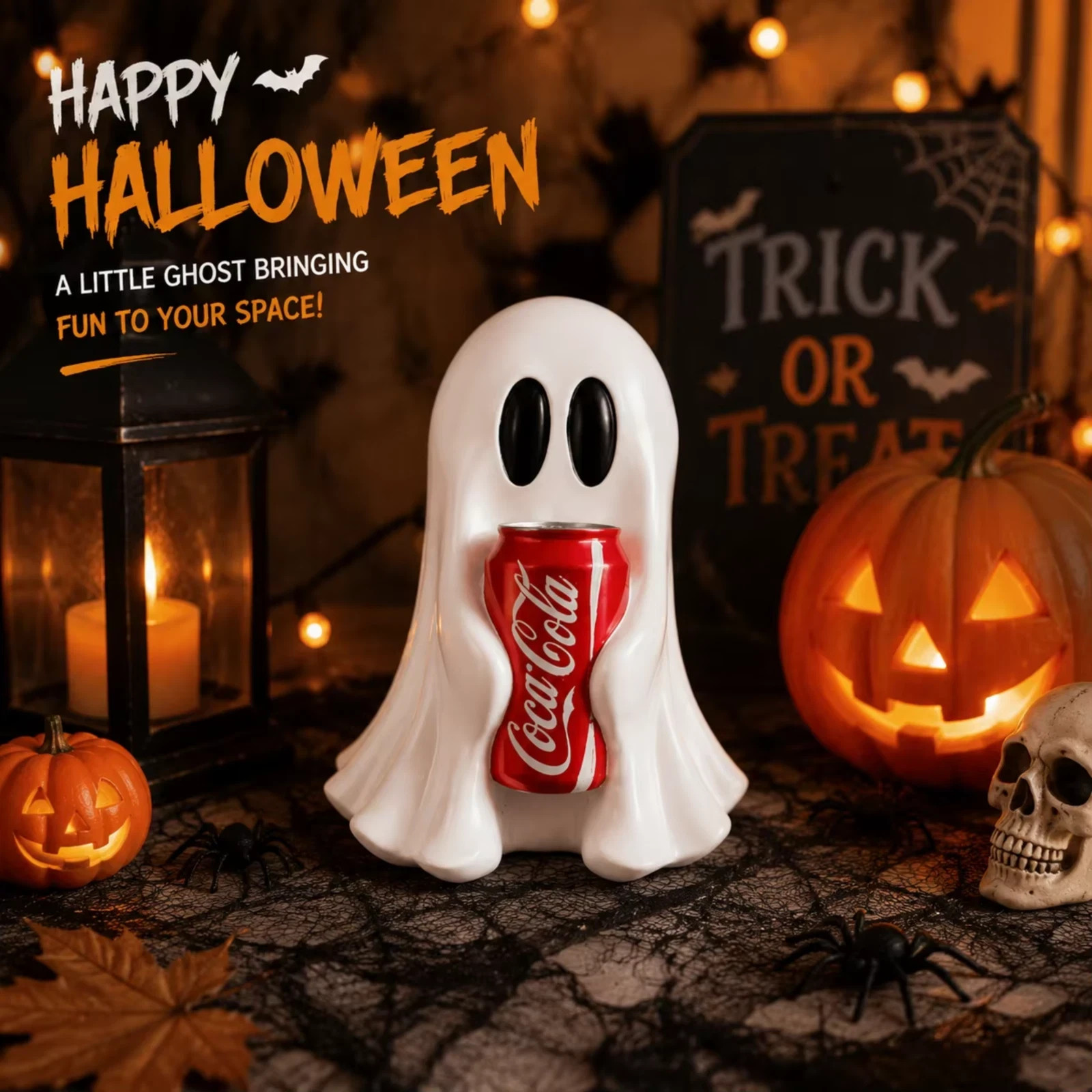 New COCA-COLA Ghost Figurine Holding Coke Can Halloween No drinks