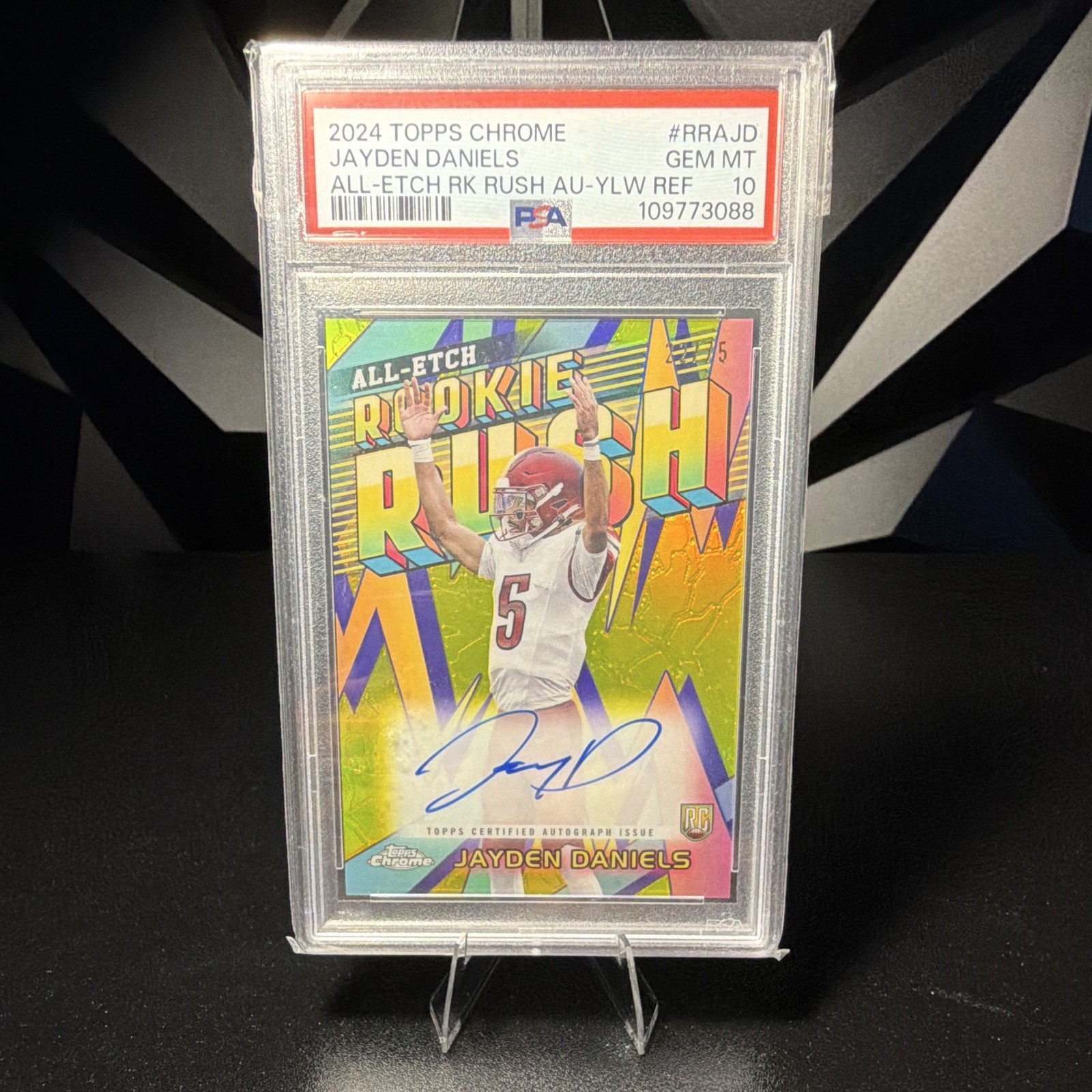 Topps 2024 Chrome Jayden Daniels All-Etch Rookie Rush Auto Yellow /75 #RRA-JD
