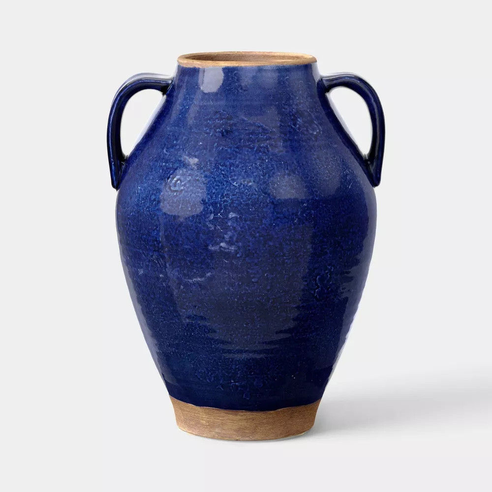 Large Tuscan Ceramic Handled Vase Blue - Threshold