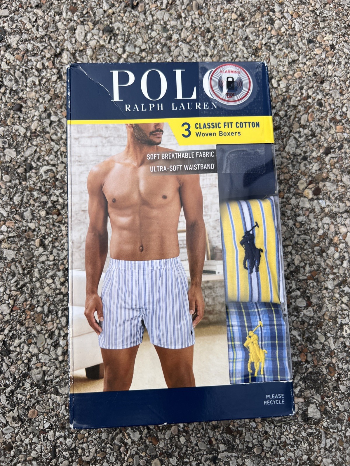 Men\'s Polo Ralph Lauren 3 Pack Woven Boxers Classic Fit Size Large -Strip Blue