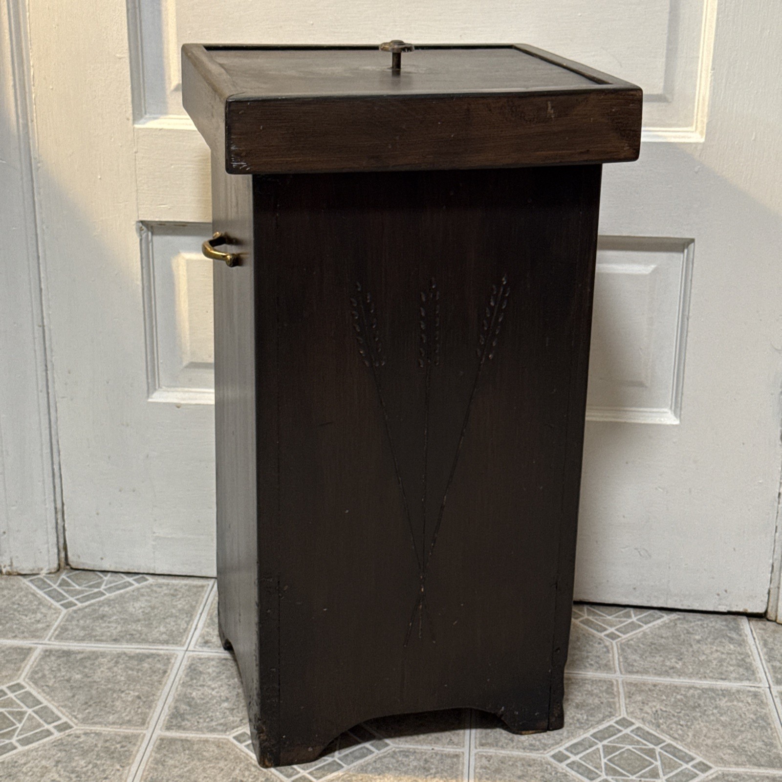 Vintage wood amish trish bin Dark Walnut Primitive Farmhouse Handmade Ooak 