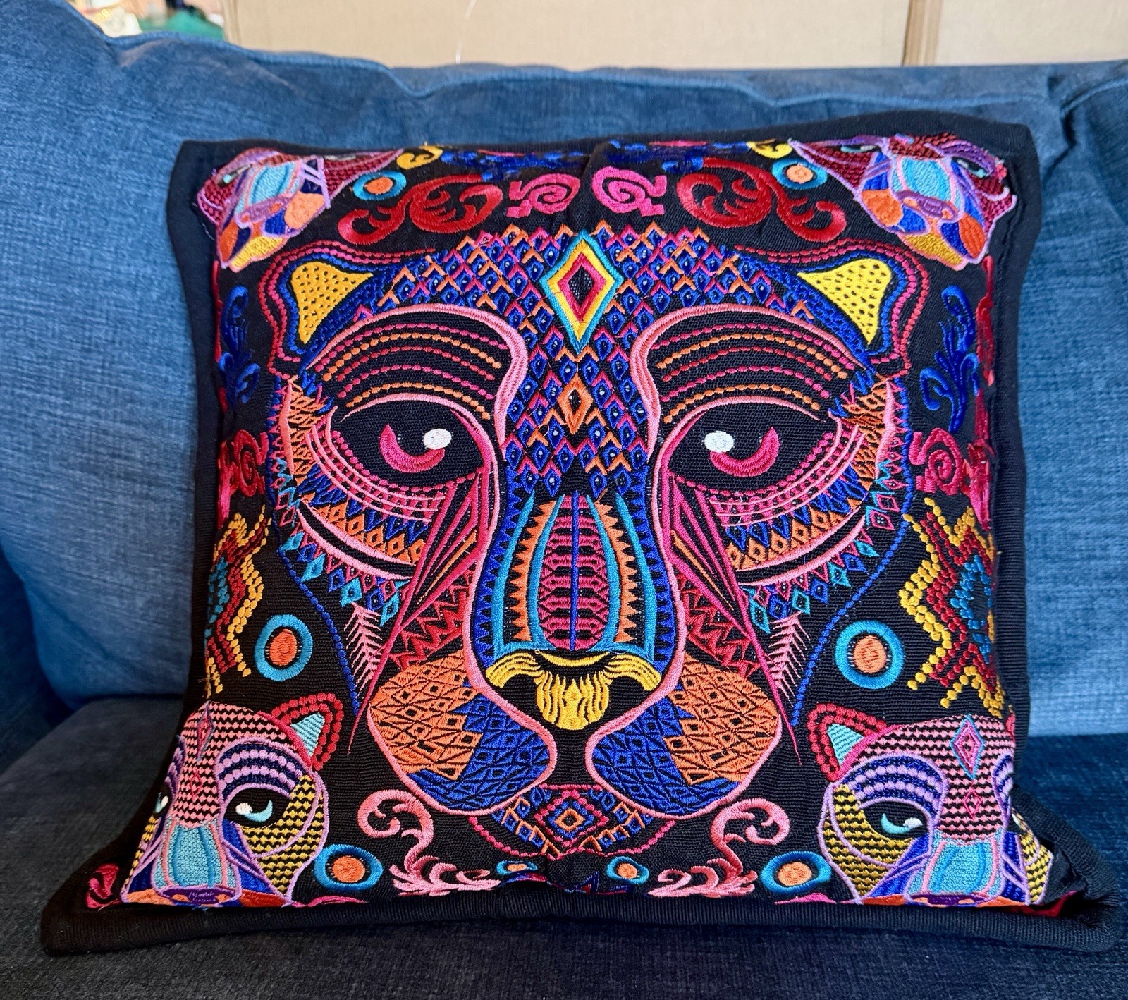 Authentic Vibrant Mexican Embroidered Pillow Cover 18x18
