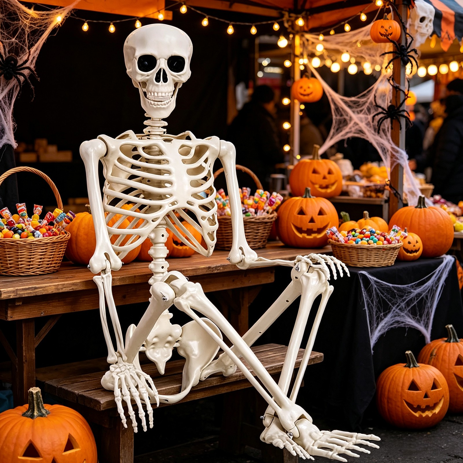 5.4ft Giant Halloween Human Skeleton Poseable Full Life Size Decor Party Prop US