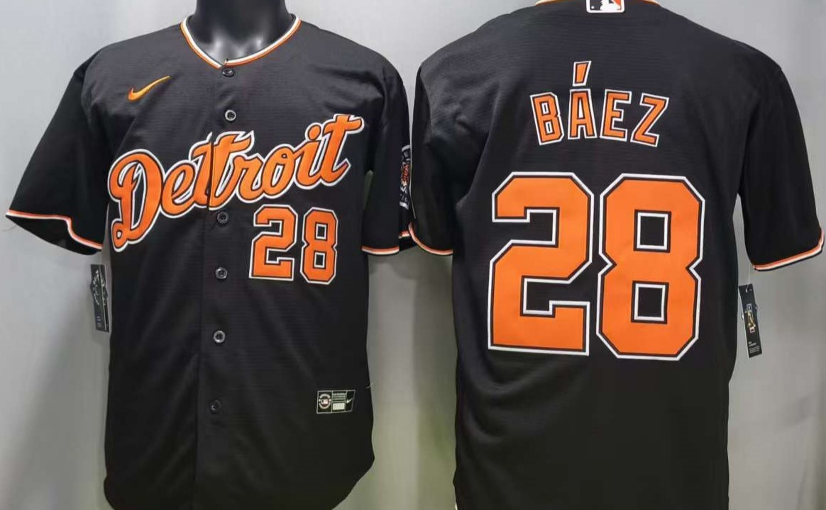 ​​Tariffs​ Free DET Tigers Black Cool Base Sewn Stitched Jersey.