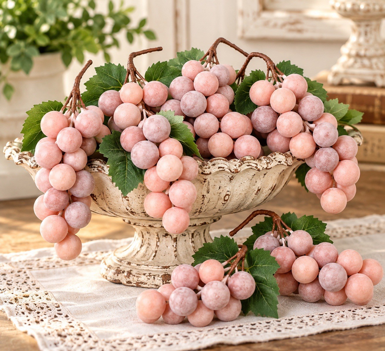 Vintage Pink Composition Grapes Set of 12 Made in Korea Artificial Fruit Decor