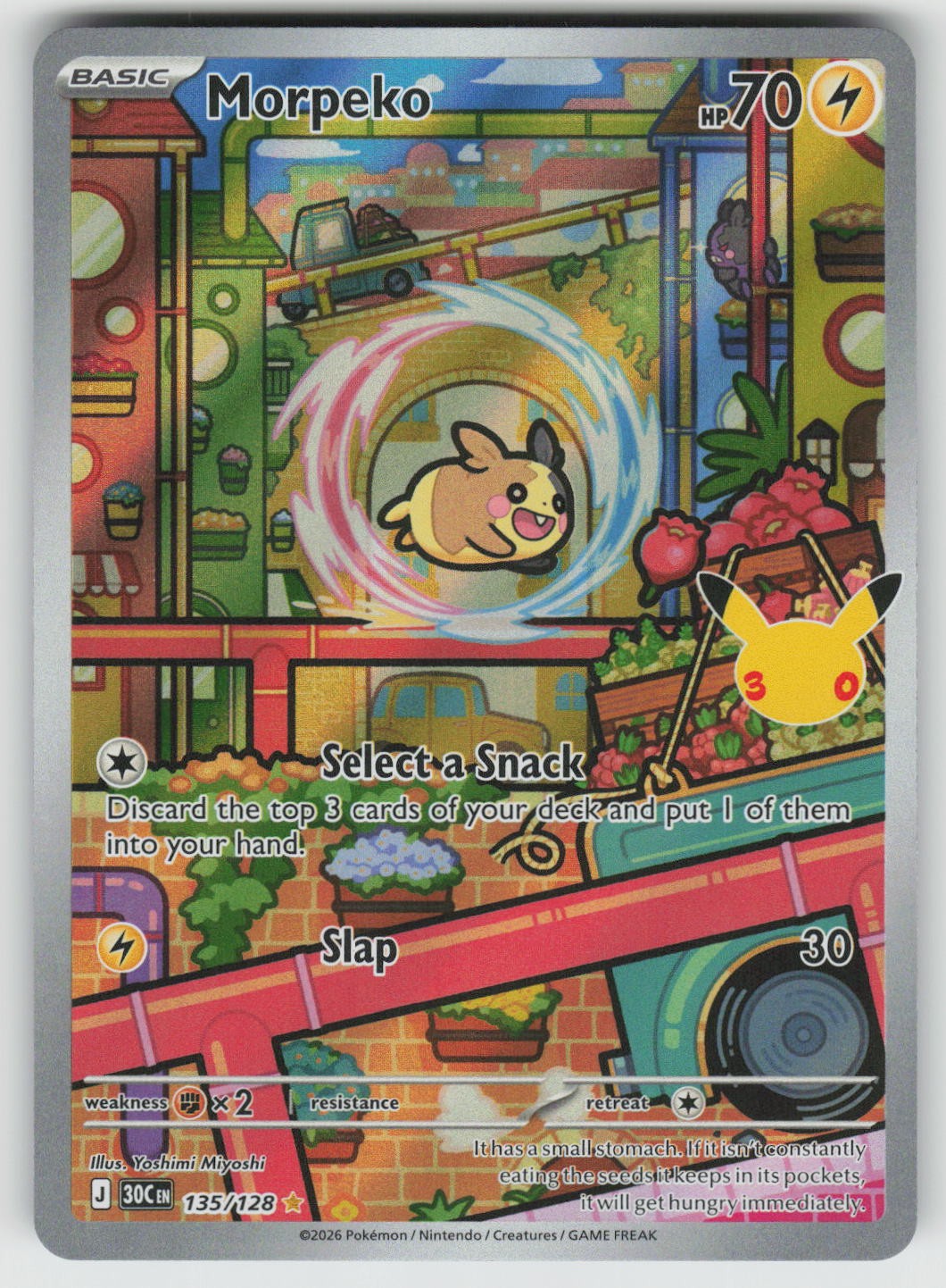 Morpeko 135/128 Illustration Rare ME: 30th Celebration Pokemon Holo Near Mint Morpeko 135/128 Illustration Rare ME: 30th Celebration Pokemon Holo Near Mint