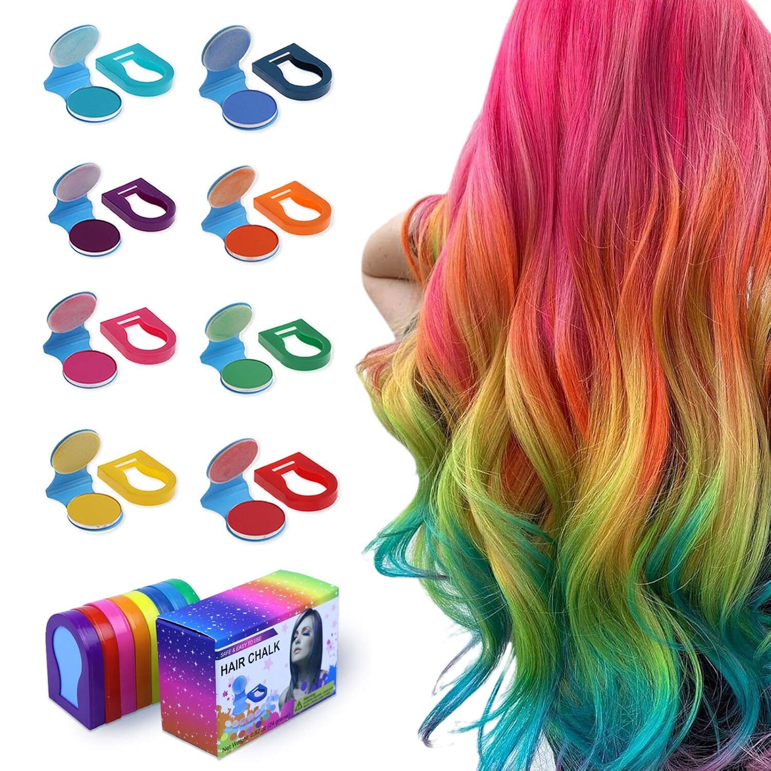 Hair Chalk for Kids – 8-Color Non-Sticky Washable Hair Dye for Kids – Hair Chalk