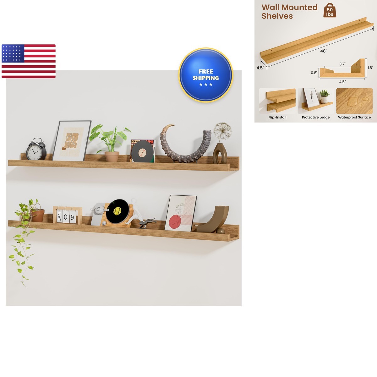 Heimlove Picture Ledge Shelf,48 Inch Long Floating Shelves Wall Set 2,Picture Heimlove Picture Ledge Shelf,48 Inch Long Floating Shelves Wall Set 2,Picture