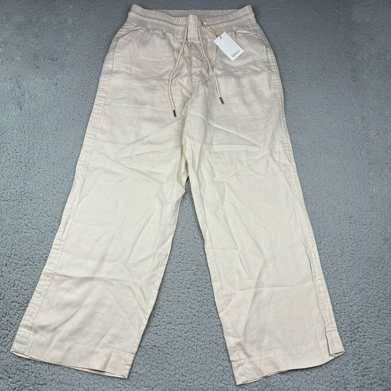 Quince European Linen Smocked Waist Straight Leg Pants Women’s Large Beige NWT