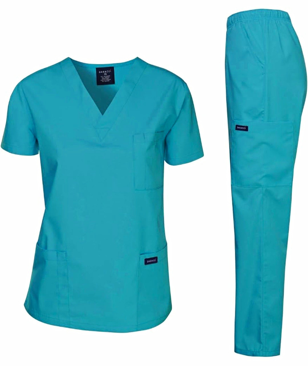 Dagacci Women’s Blue Solid Scrub Set V-Neck Top & Pants L Poly/Cotton P-5000