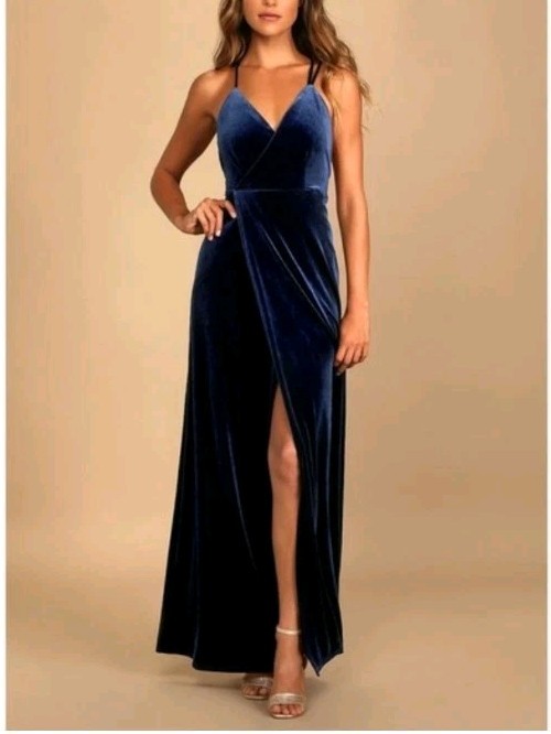 New Lulus Blue Velvet Whimsical Romance Sleeveless Formal Maxi Dress L New Lulus Blue Velvet Whimsical Romance Sleeveless Formal Maxi Dress L