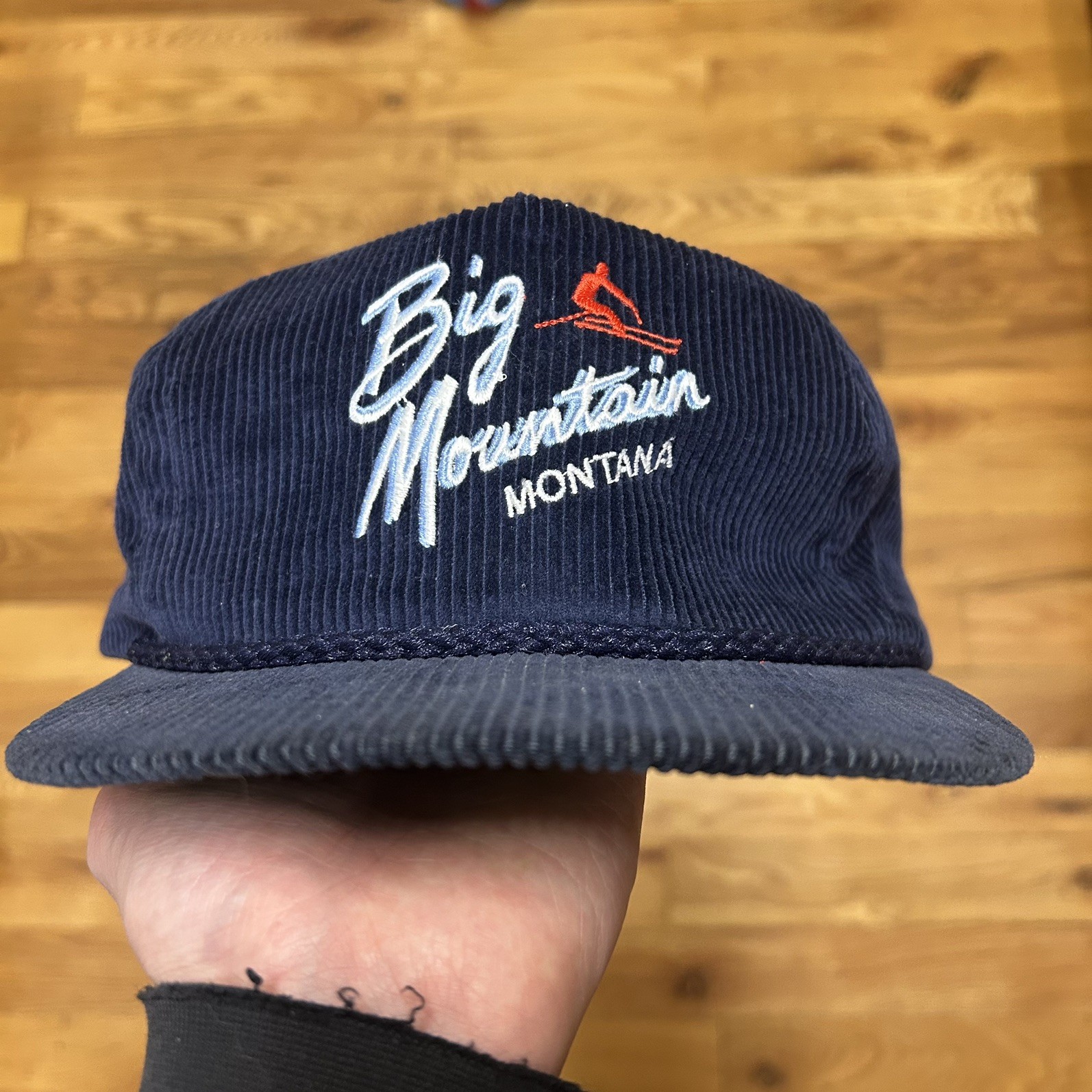 Big Mountain Montana Ski Resort StrapBack Blue White Red Corduroy Embroidered 