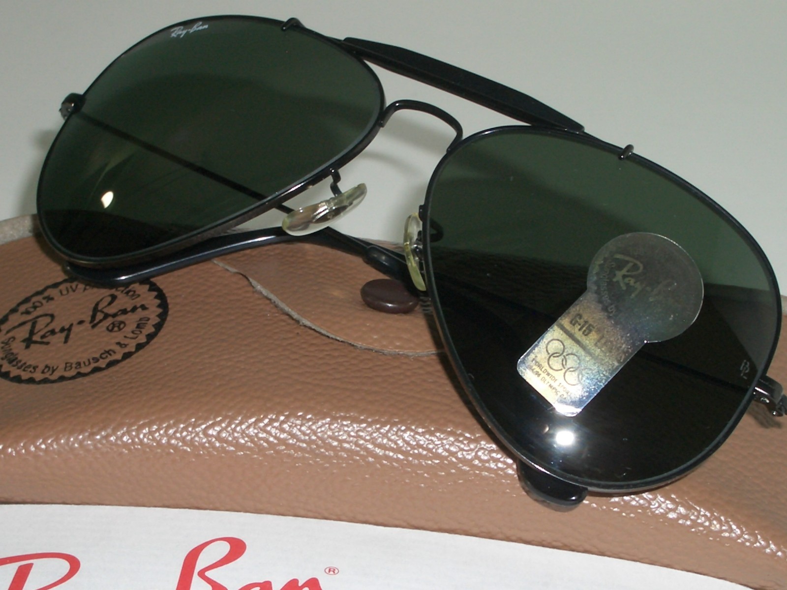 62[]14 VINTAGE B&L RAY-BAN L2114 BLACK G15 OUTDOORSMAN II AVIATOR SUNGLASSES NEW