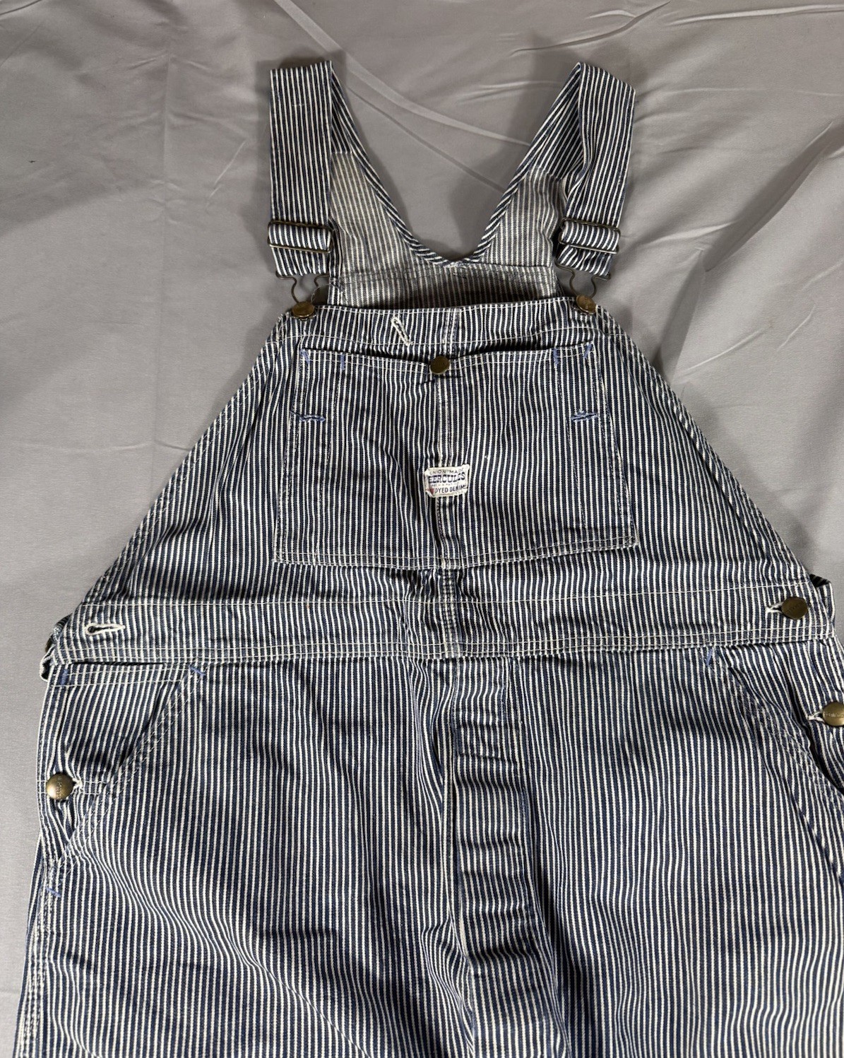 Vintage Hercules Hickory Stripe Denim Bib Railroad Workwear Overalls 50s 60s