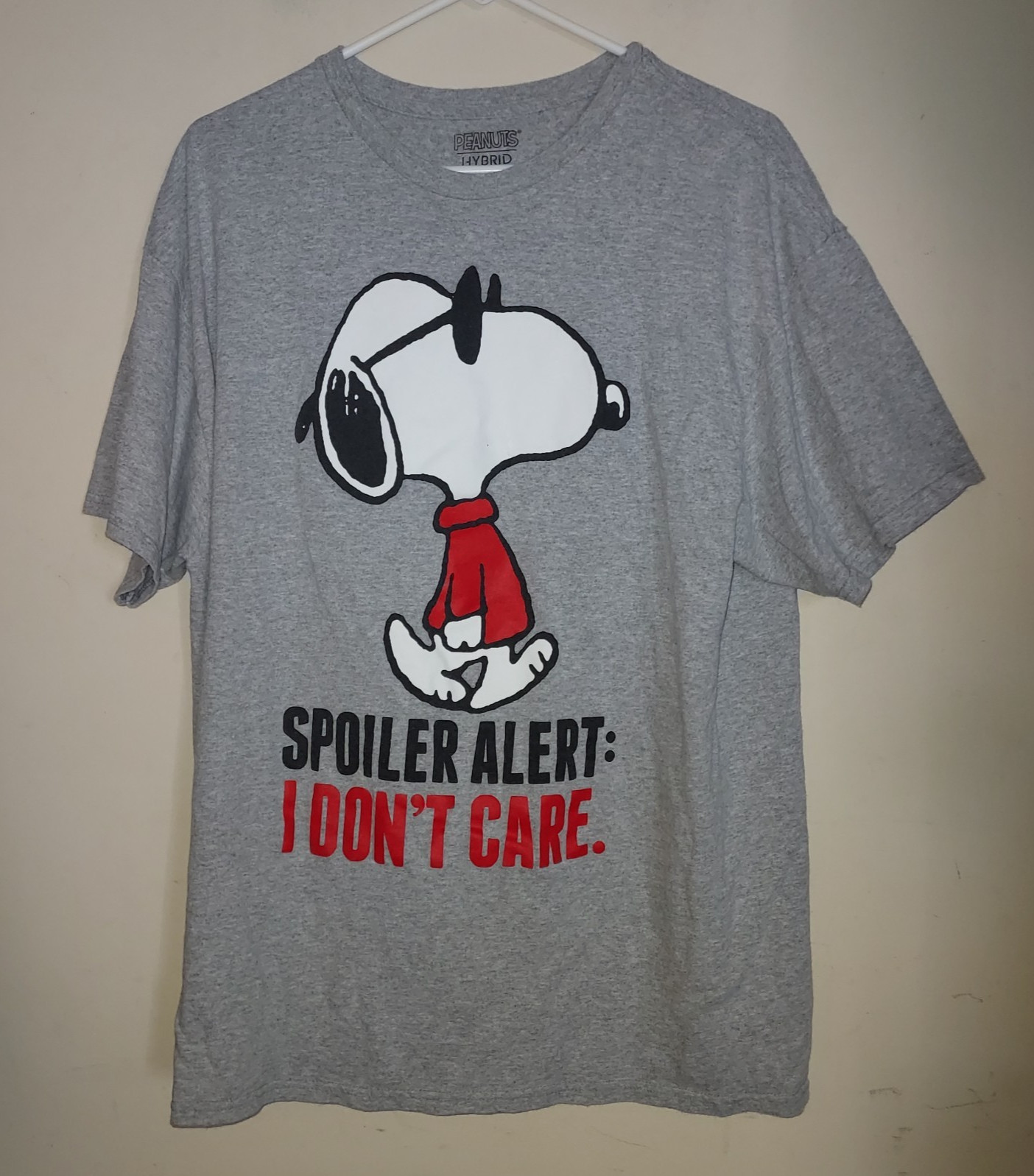 Peanuts Hybrid Adult T-shirt XL Short Sleeve Crew Neck Cotton / Poly Gray