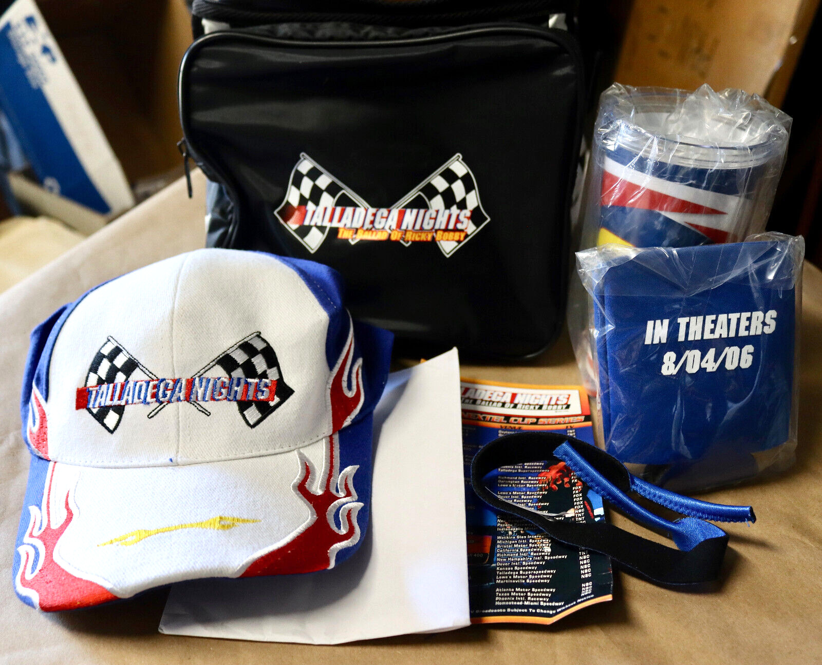 2006 Talladega Nights Ricky Bobby Movie Promo Lunchbox Hat Cup Koozie Magnet 2006 Talladega Nights Ricky Bobby Movie Promo Lunchbox Hat Cup Koozie Magnet